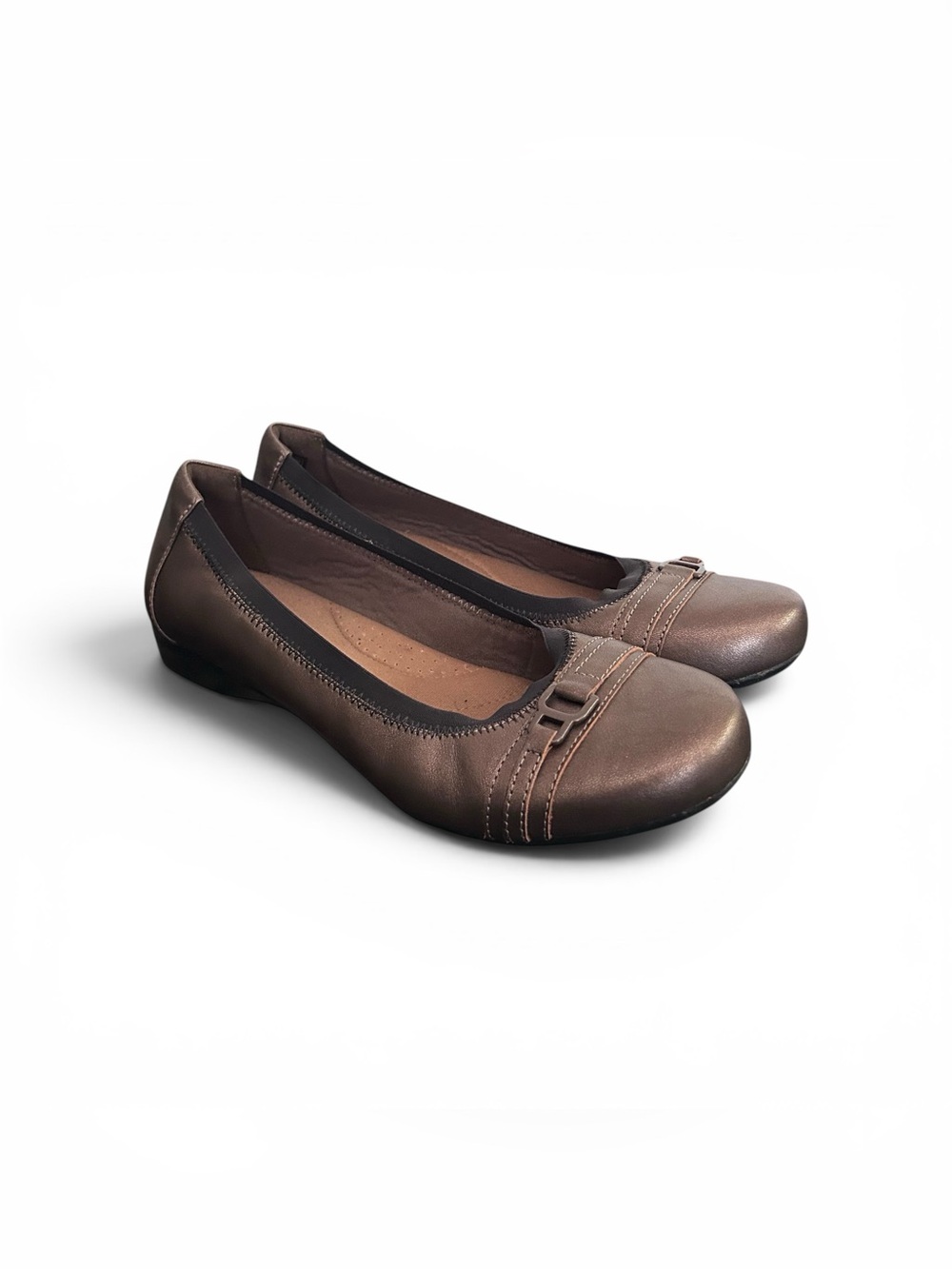 Clarks Womens Cushion Soft Collection Bronze Leather Ballet Flats Size 8.5